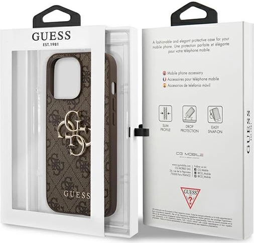 Mbështjellës Guess 4G Big Metal Logo për iPhone 13 Pro Max, Kafe