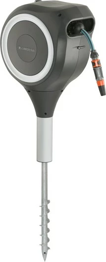 Kasetë automatike për zorrë uji Gardena RollUp S, 15m, kënd rrotullimi 360°, e zezë/gri