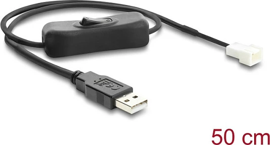 Kabllo adaptor DeLOCK USB-A 2.0 në 3-pin ventilator, 50 cm, e zezë