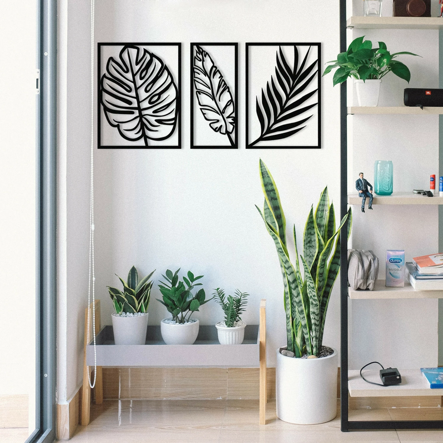 Aksesor dekorativ metalik për mur, Wallity, Leaf2, dekor metalik, ngjyrë e zezë, 80x38cm