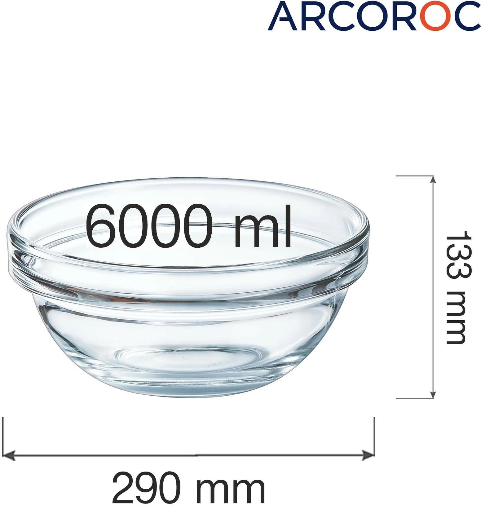 Tas sallate Arcoroc 6000 ml Ø290 mm qelq i kalitur, transparent, set 6 copë