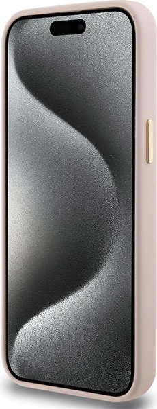Mbështjellës Guess Silicone Script Metal Logo & Frame për iPhone 15 Pro, Rozë