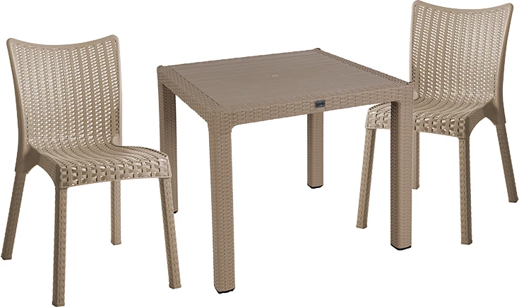 Tavolinë me karrige Explore-Confident set 3 copë PP kapuçino 90x90x73,5cm