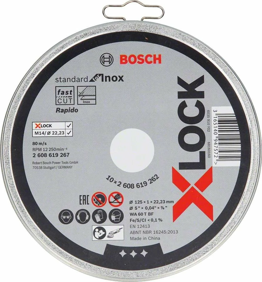 Disk prerës Bosch X-LOCK Standard for Inox 125x1.0x22.23 mm, set 10 copë