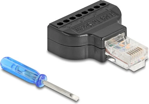 Adapter rrjeti DeLOCK 90654, RJ45 në bllok terminali 8-pin, Cat5e, i zi
