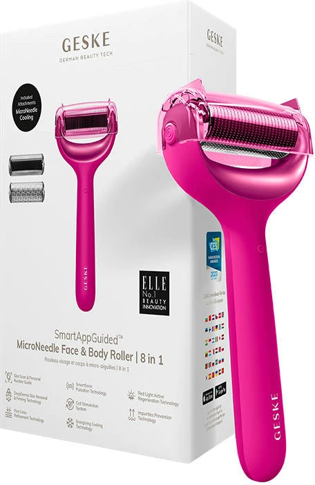 Roller mikrogjilpëra për fytyrë dhe trup Geske 8-në-1, me aplikacion, Magenta