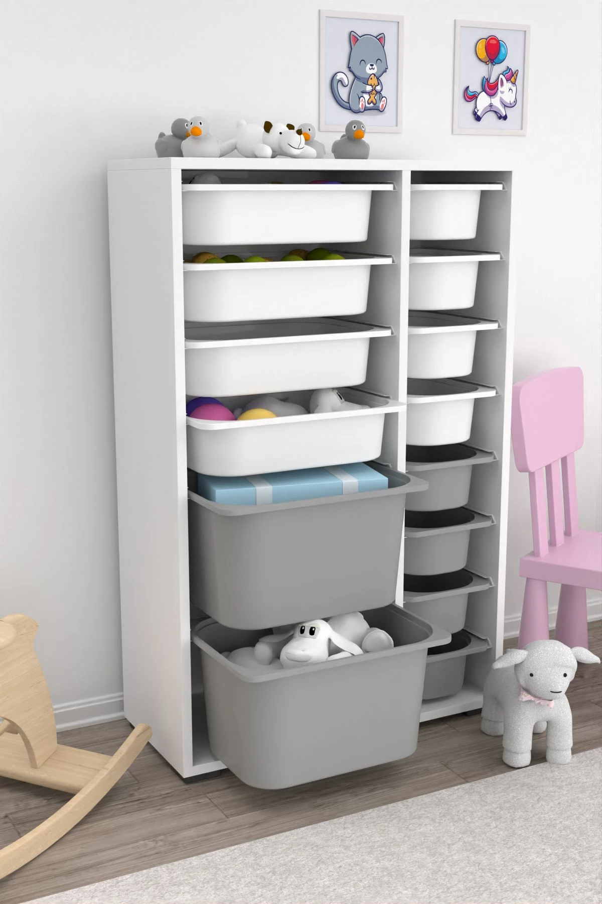 Dollap multifunksional Hanah Home, Rine 2D4K8U, i bardhë, gri