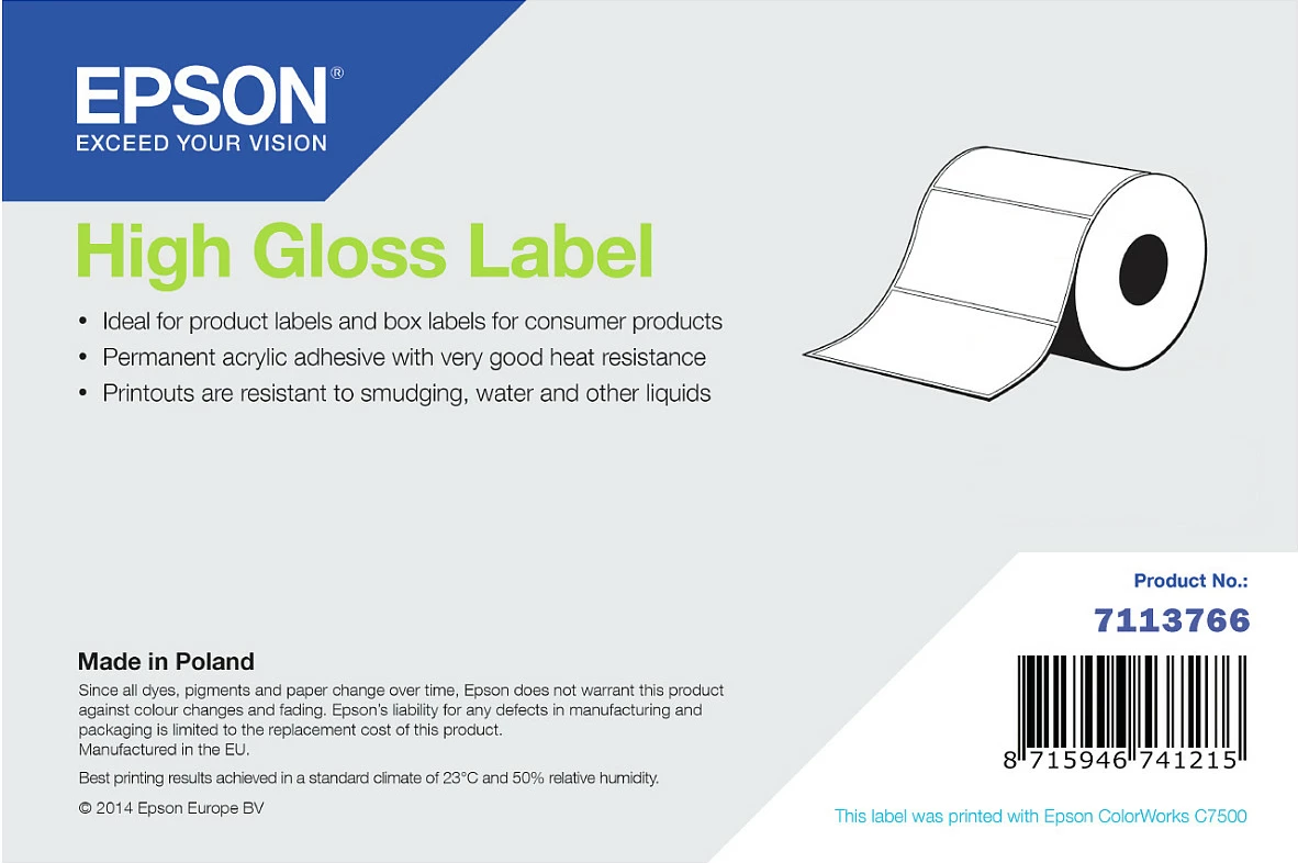 Rrotull etiketa Epson High Gloss Label, 82mm x 10m