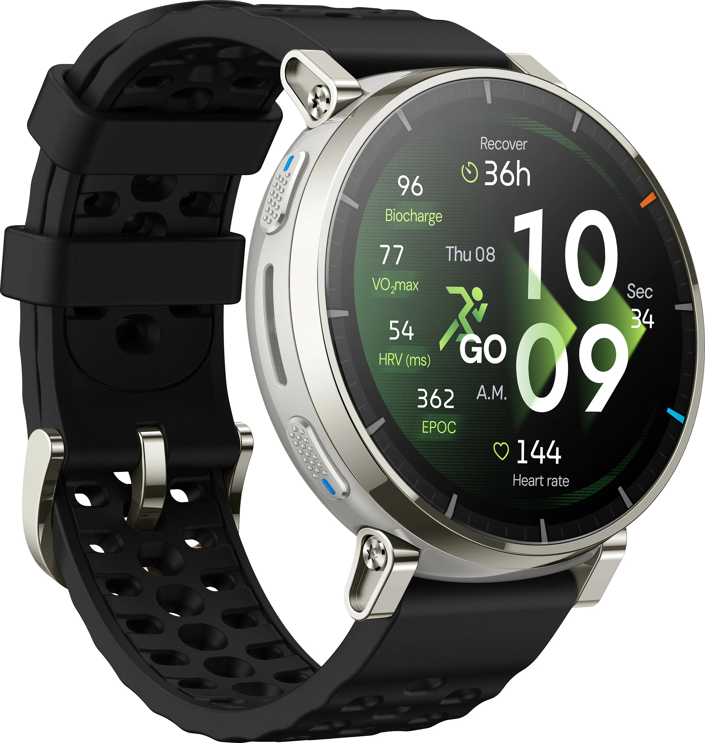 Smartwatch AMAZFIT Active 3 Premium, AMOLED 1.32 inç, NFC, GPS, 5 ATM, rrip i zi, kasë ari
