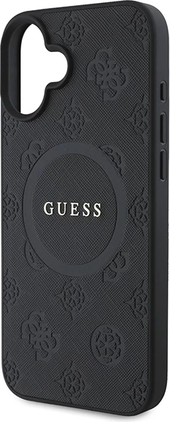 Mbështjellës Guess Saffiano Peony Classic Logo MagSafe për iPhone 16, i zi