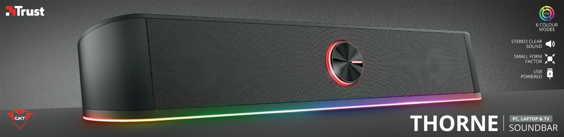 Altoparlant për kompjuter Trust GXT 619 Thorne 12W RMS 2.0 RGB LED, e zezë