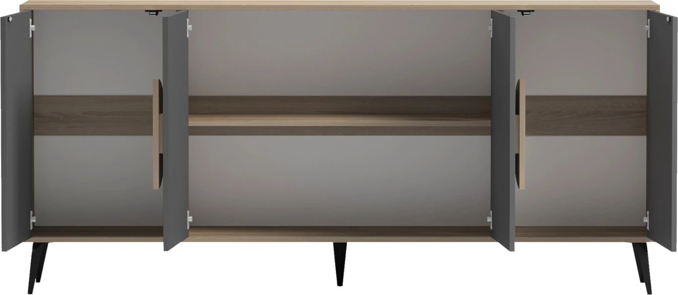 Komodë SAVORE, melaminë sonama/gri, këmbë metalike të zeza, 180x35.5x82cm