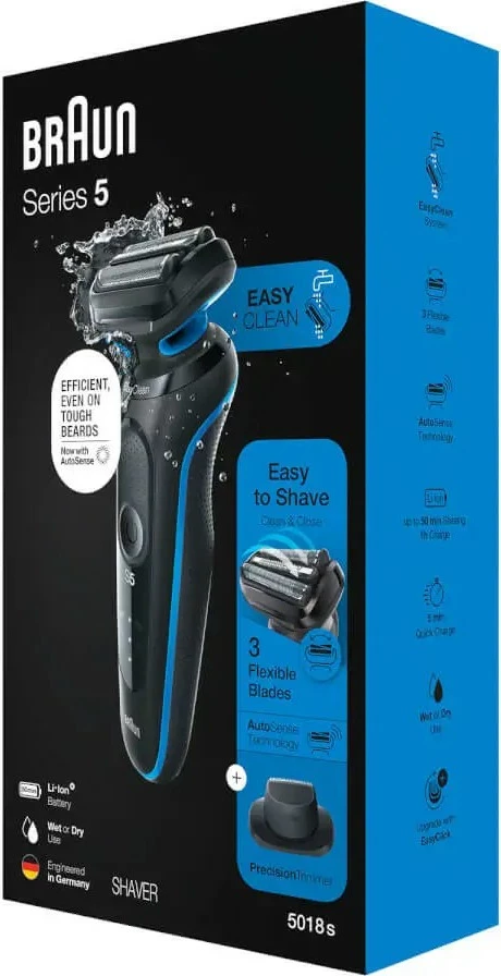Makinë rroje Braun Series 5 51-B1200s, 3 koka, Li-Ion, blu