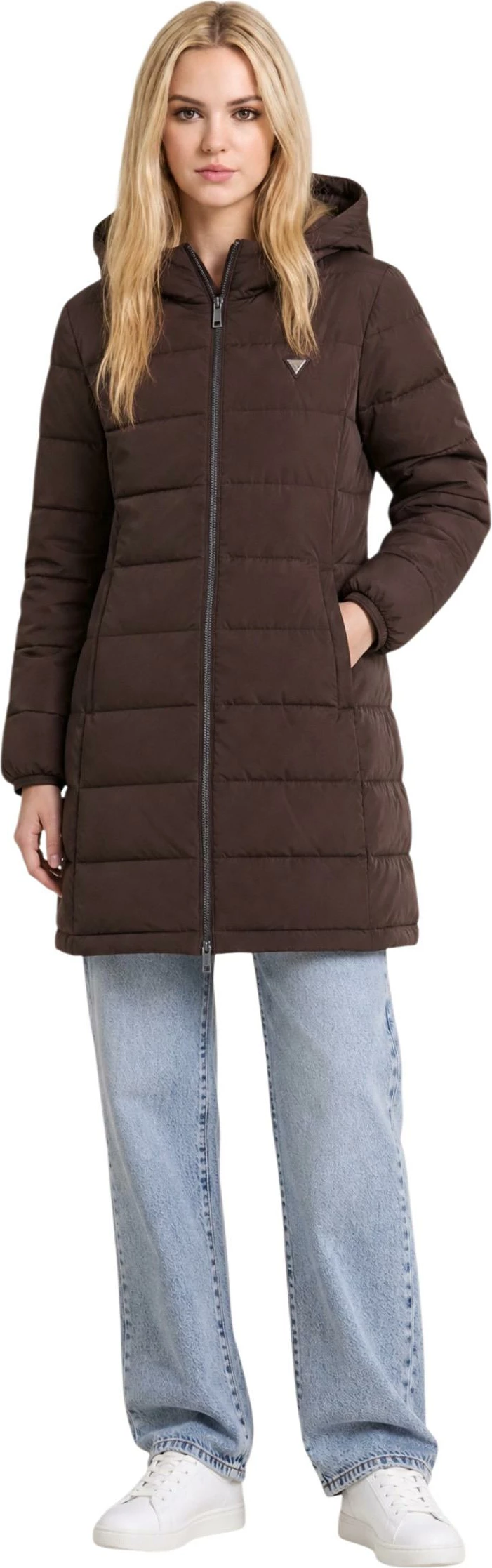 Jakne e gjatë puffer për femra Guess Active NEW ALETA V4YL05 WF3X0, kafe [Madhësia: L]