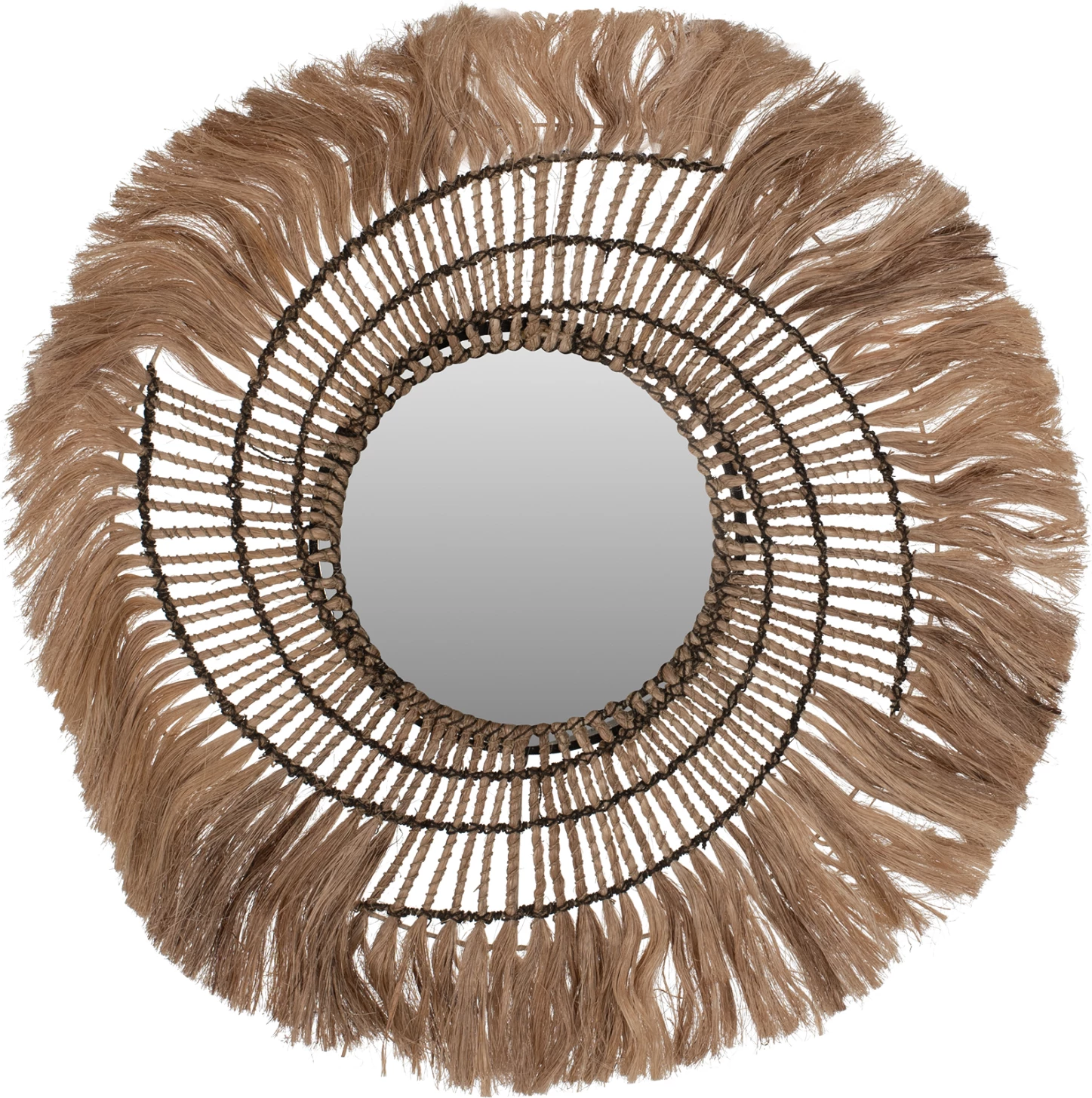 Pasqyrë rrethore me fibra abaka, ngjyrë natyrale dhe litar të zi, 80x4x80Hcm, FH7741