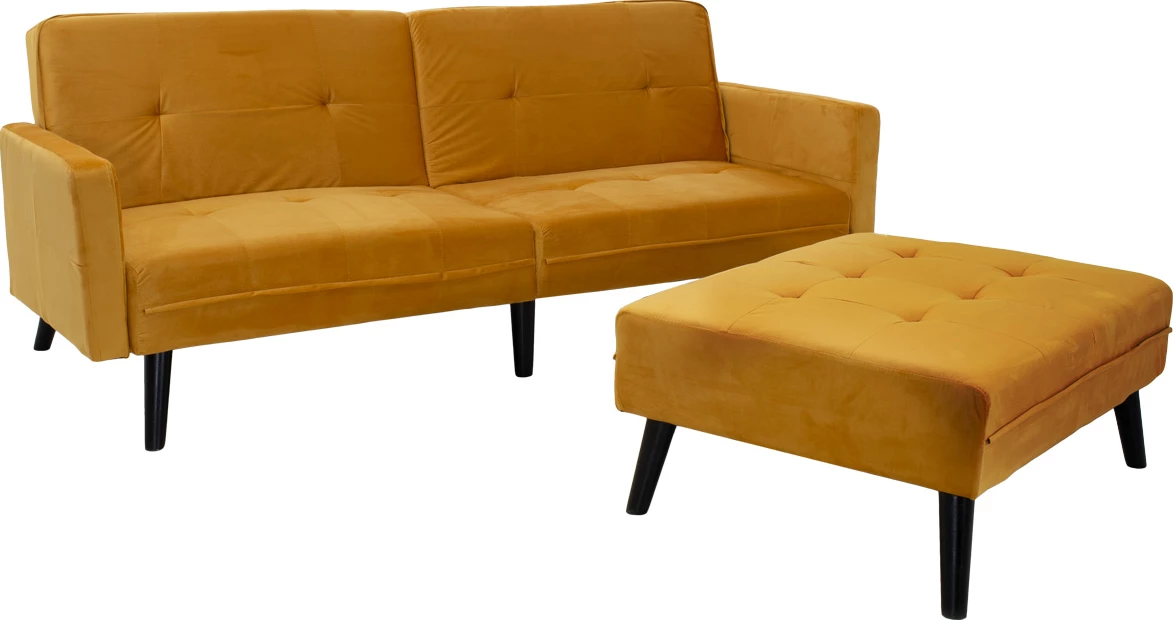 Divan - krevat Dream me stol kadife ngjyrë e verdhë 209x157x80cm