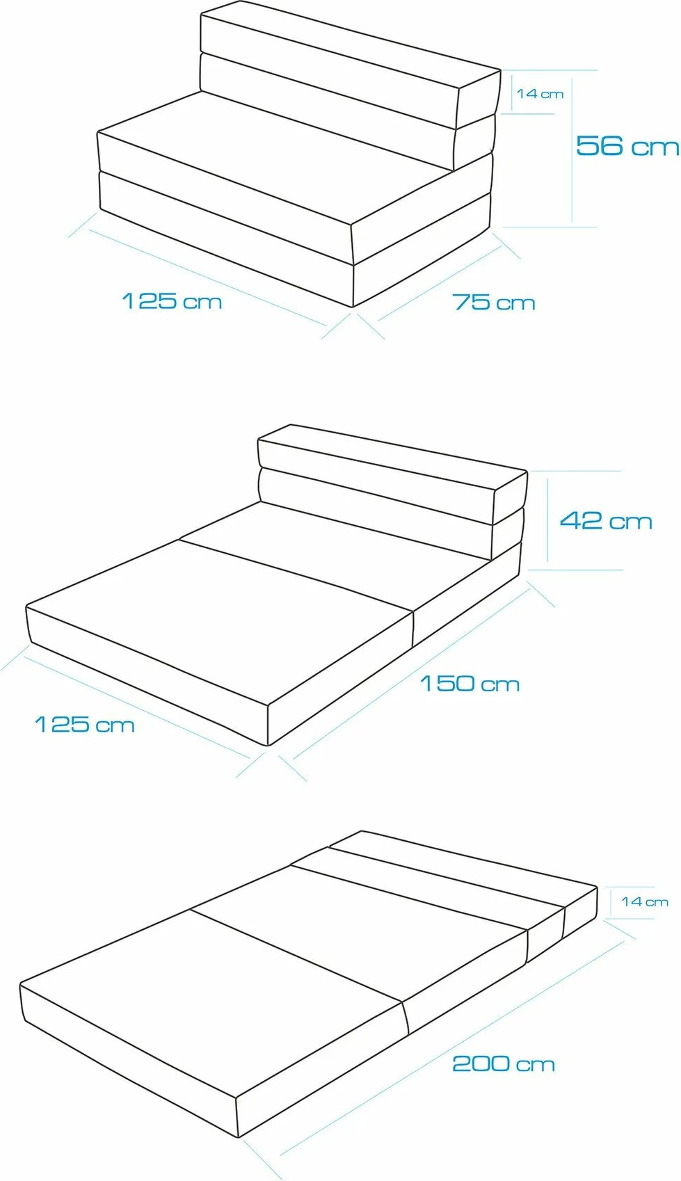 Divan-krevat dy vendësh Valeria, ngjyrë e kaltër, Atelier del Sofa