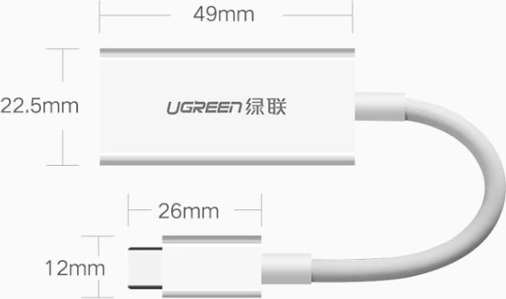 Adapter USB-C në DisplayPort UGREEN 40372 4K@60Hz 15cm, i bardhë