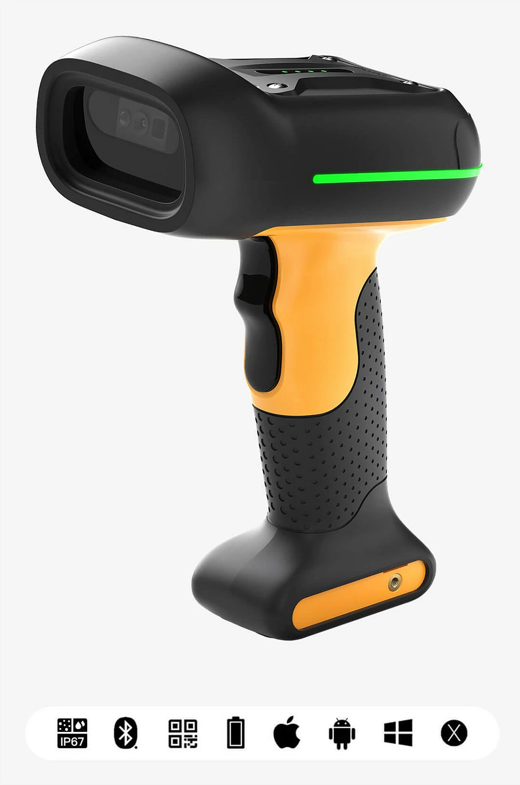Skaner barkodi Inateck BCST-75, 2D/QR, Bluetooth/USB/2.4G, IP67, 2600mAh, zi/verdhë