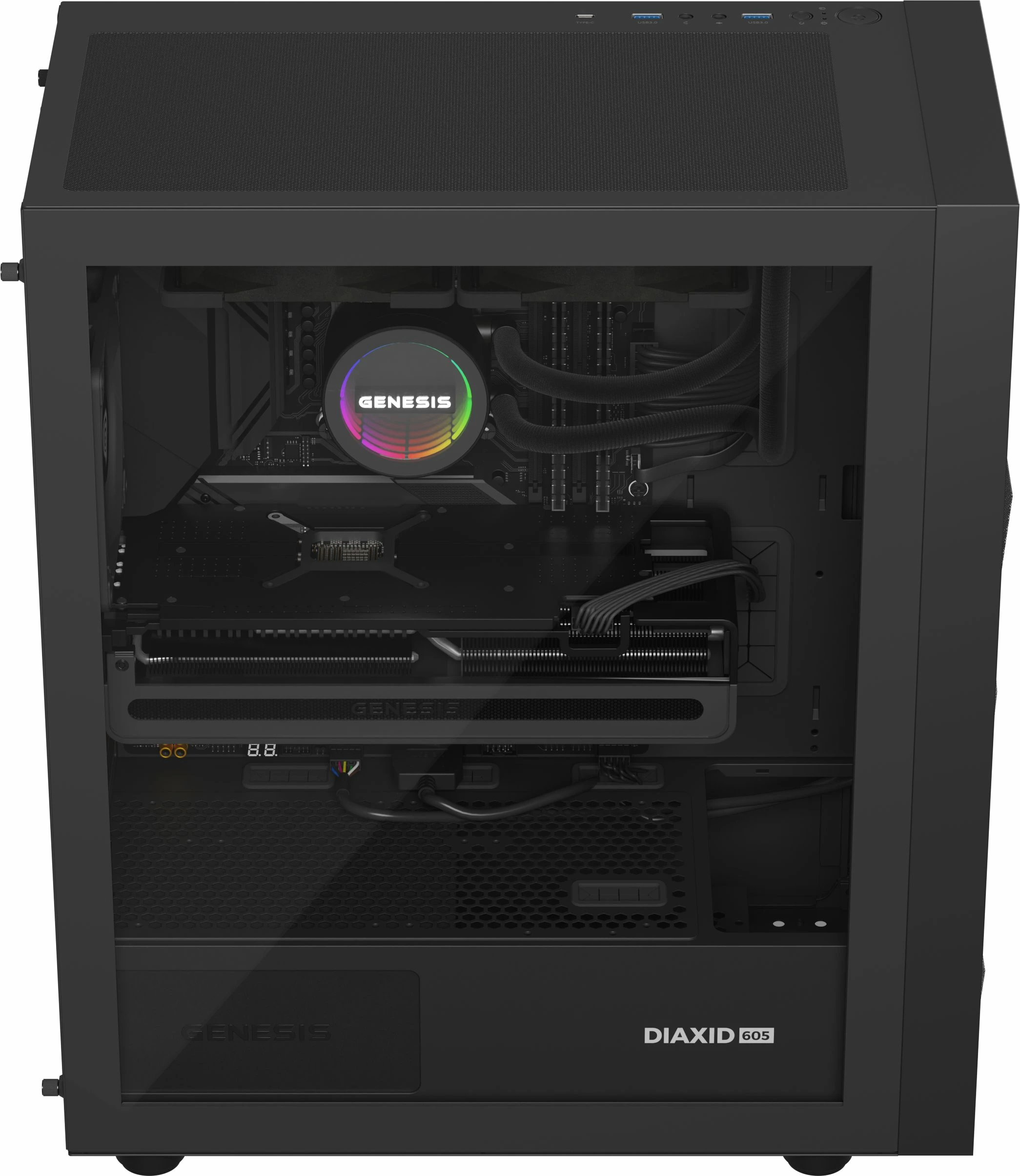 Kasë GENESIS Diaxid 605F NPC-2046 midi tower ATX, USB-C, pa furnizim, e zezë