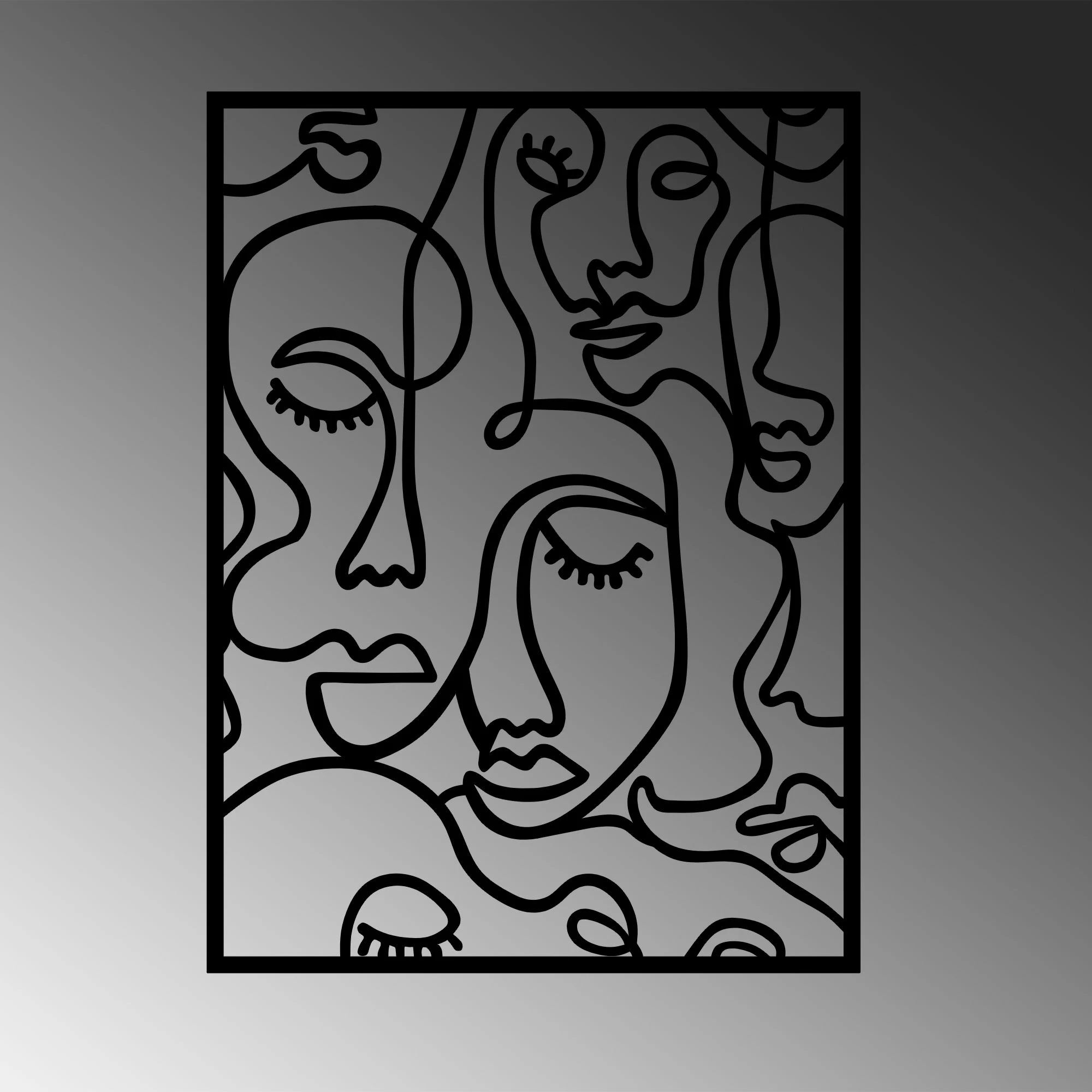 Aksesor dekorativ metalik për mur, Wallity, Faces 2, ngjyrë e zezë, 52x70cm