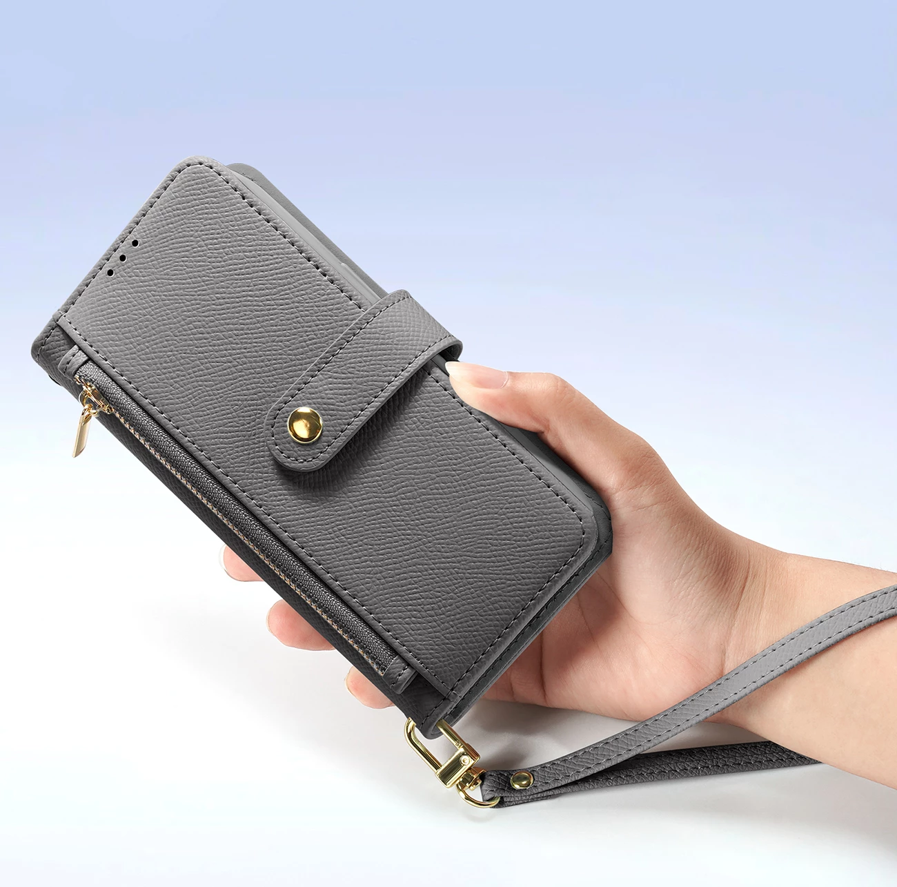 Mbështjellës Dux Ducis Lawa për iPhone 15 Pro Max, lëkurë, me portofol magnetik, Gri