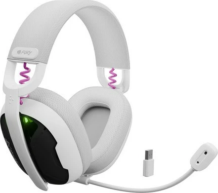 Kufje wireless mbi-vesh Natec Fury Fukiya F6, Bluetooth 5.4, 2.4GHz, mikrofon, 40h, të bardha, me kabllo USB-C