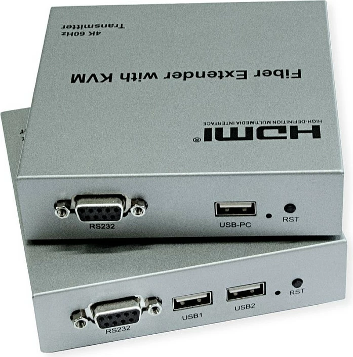 KVM extender ROLINE 14.01.3363, set transmitter/receiver, HDMI 4K 60Hz, fibër optike 20 km