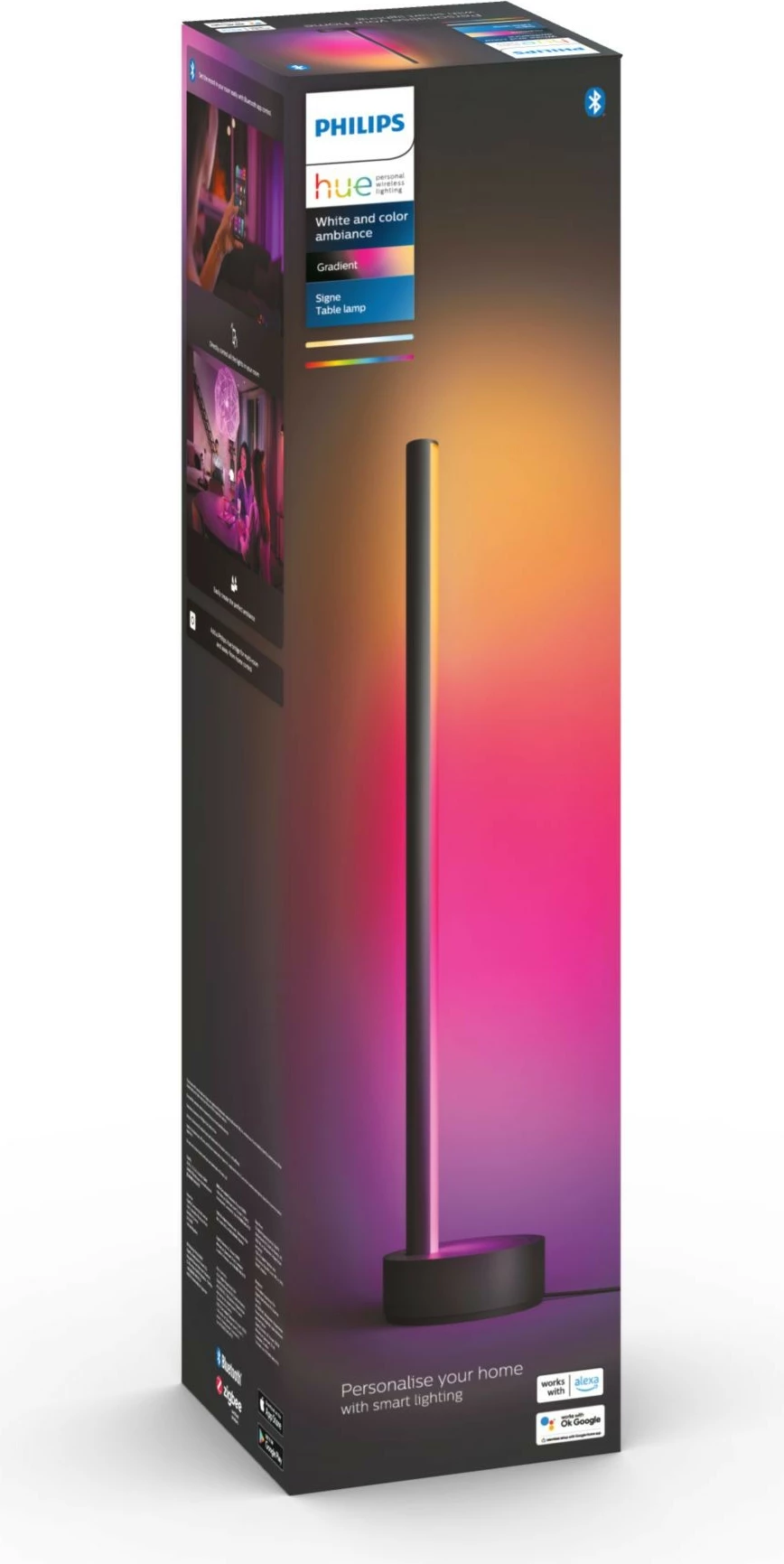 Llambë tavoline Philips Hue Signe gradient, Smart, Bluetooth/Zigbee, LED, Alumini, Ngjyrë e zezë