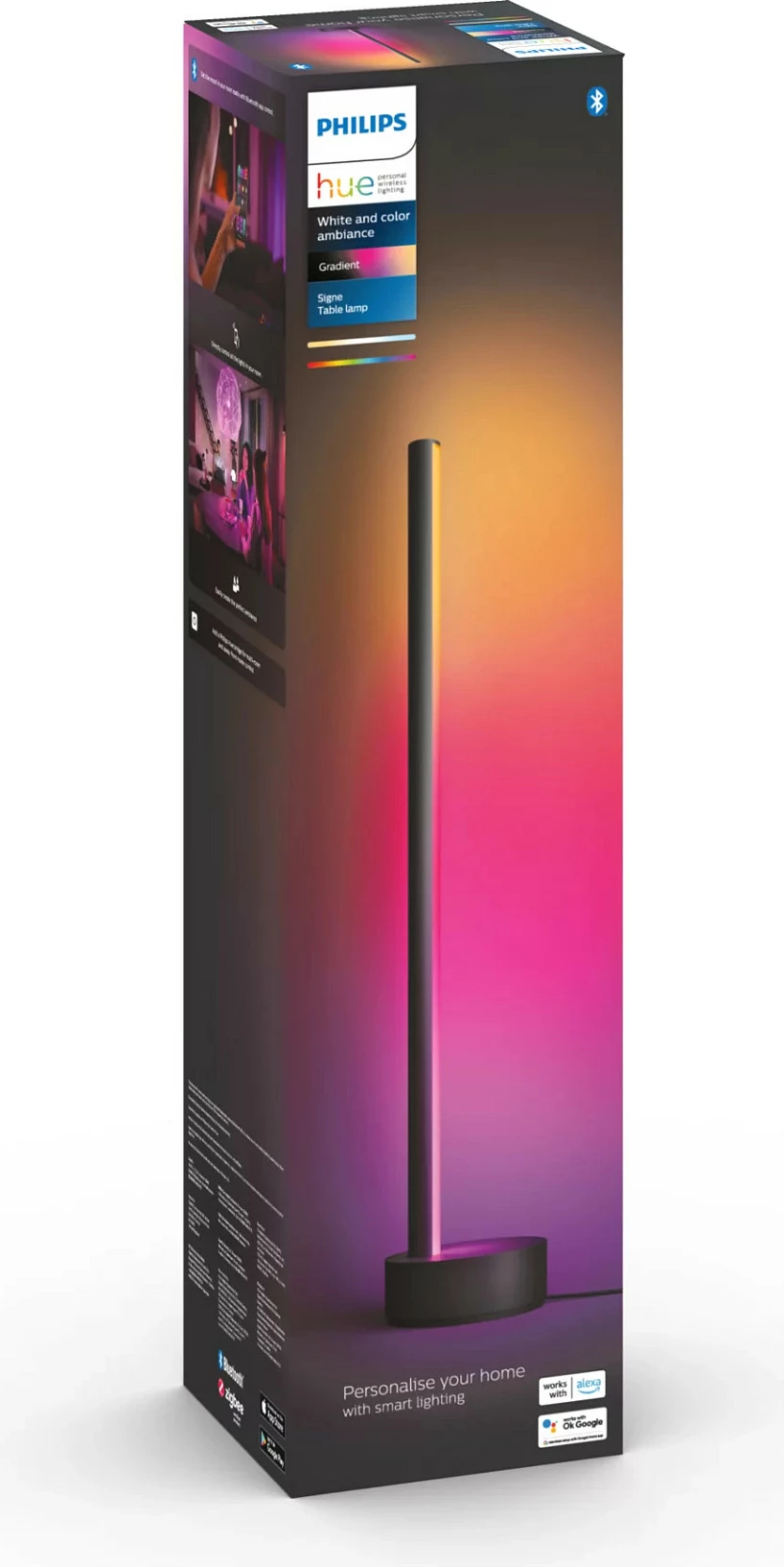 Llambë tavoline Philips Hue Signe gradient, Smart, Bluetooth/Zigbee, LED, Alumini, Ngjyrë e zezë