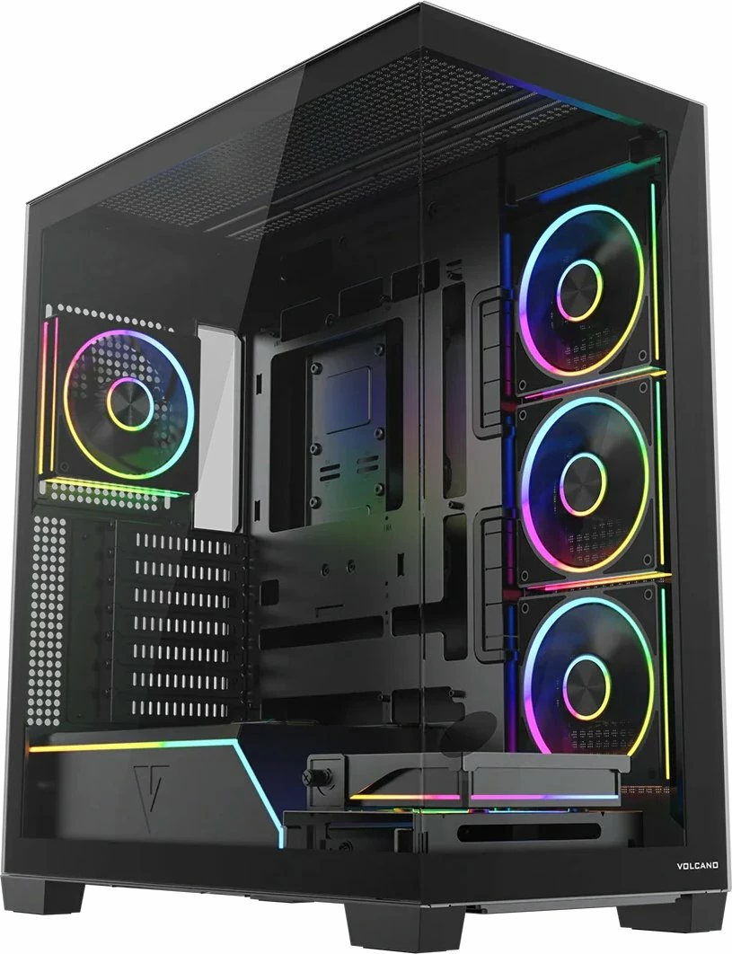 Kasë Modecom Volcano Stellar Plus ARGB AT-STELLAR-PLUS-5F-ARGB-10, ATX Midi Tower, xham i temperuar, USB-C, pa PSU, e zezë