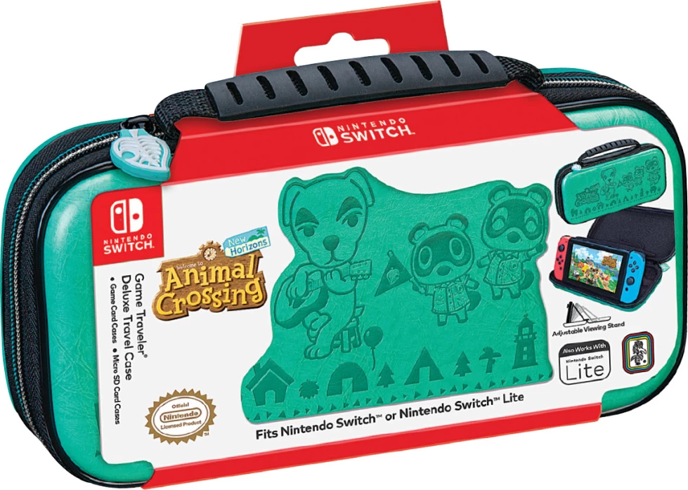 Kuti udhëtimi Bigben Animal Crossing për Nintendo Switch/Lite, stand i integruar, hapësirë për lojëra & microSD, e gjelbër