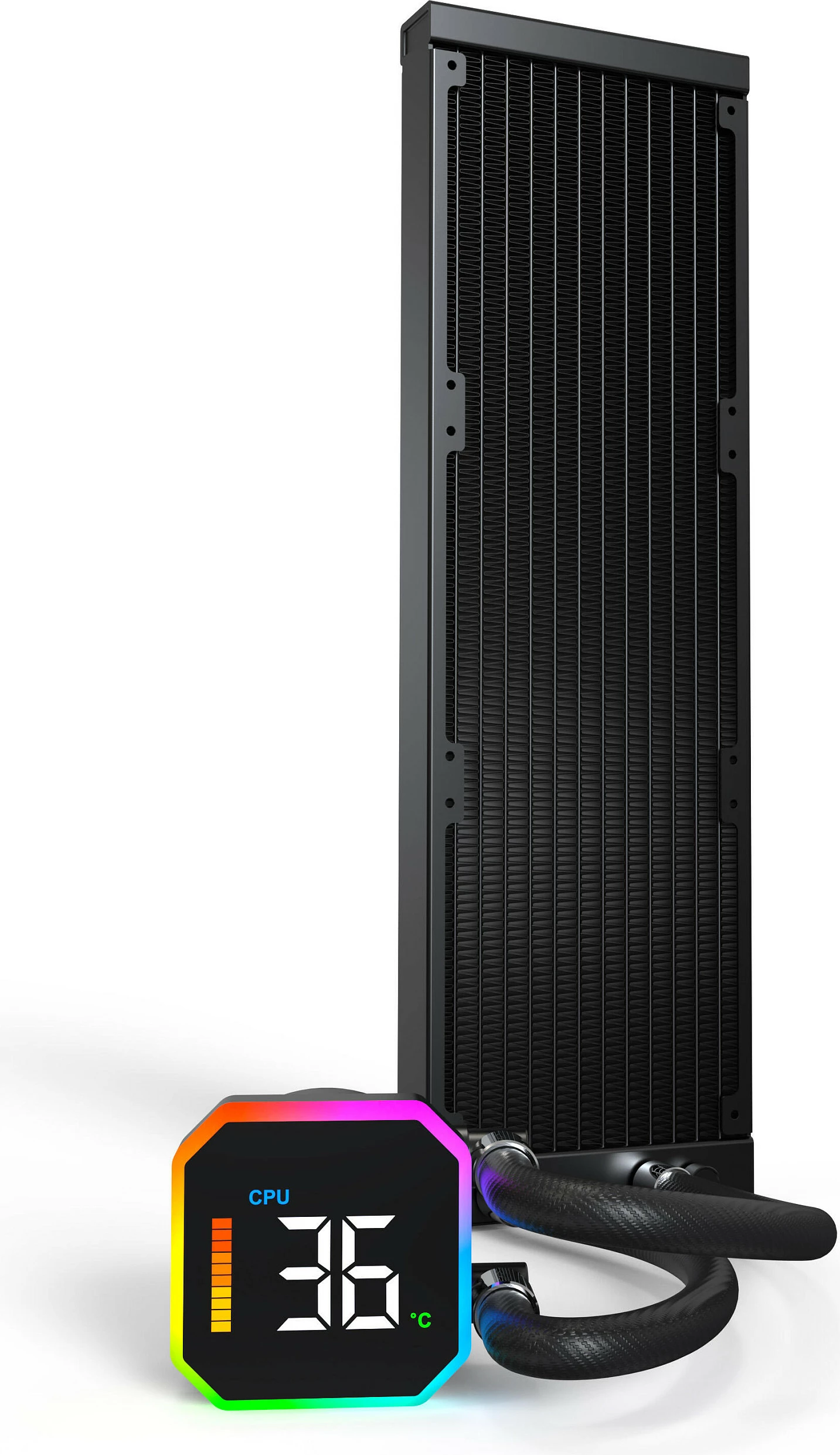 Ftohës uji AIO Montech HyperFlow Digital 360, radiator 360mm, 3x120mm RGB, 129.5 m³/h, i zi