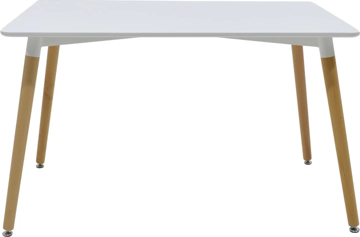 Set tavolinë me karrige Bella-Natali, MDF i bardhë, këmbë natyrale, 120x80x76cm, 5 copë