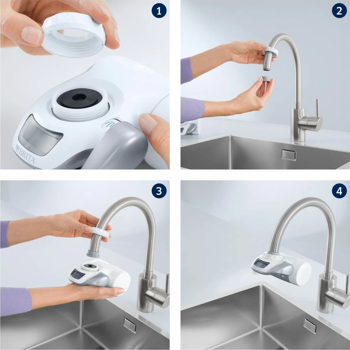 Sistem filtrimi për rubinet Brita On Tap 600 L, me ekran digjital, 5 adaptera, bardhë/gri