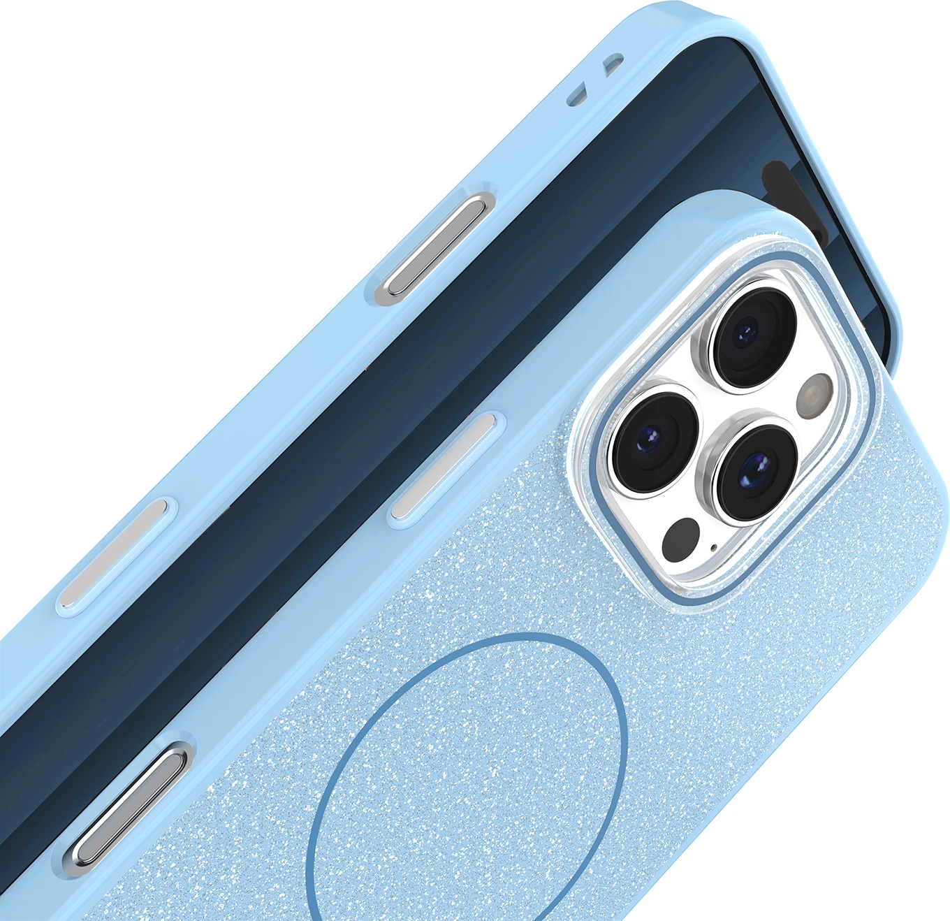 Mbështjellës ONASI Glitter Thin Mag Case MPN 23839 për iPhone 13 6.1", MagSafe, 2 mm, me shkëlqim, blu