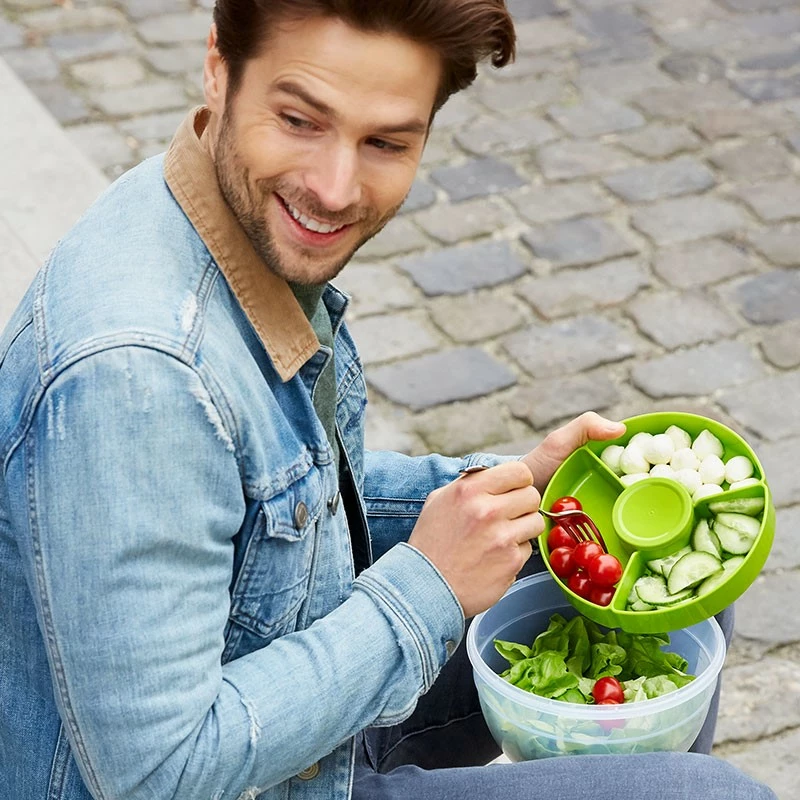 Enë sallate Emsa Clip & Go N1060700, 3 copë, rrumbullakët, me kapak të gjelbër, 218mm
