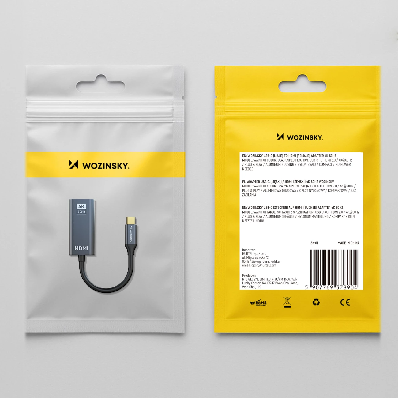 Adapter USB-C në HDMI 4K 60Hz, Wozinsky WACH-01, i zi