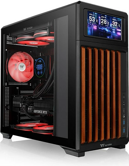Kasë Thermaltake TR300 WS, Midi Tower, LCD 6", xham i temperuar, e zezë/imitim druri