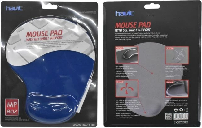 Mauspad HAVIT MP802 me GEL dhe mbështetje për kyç, 190×170 mm, blu
