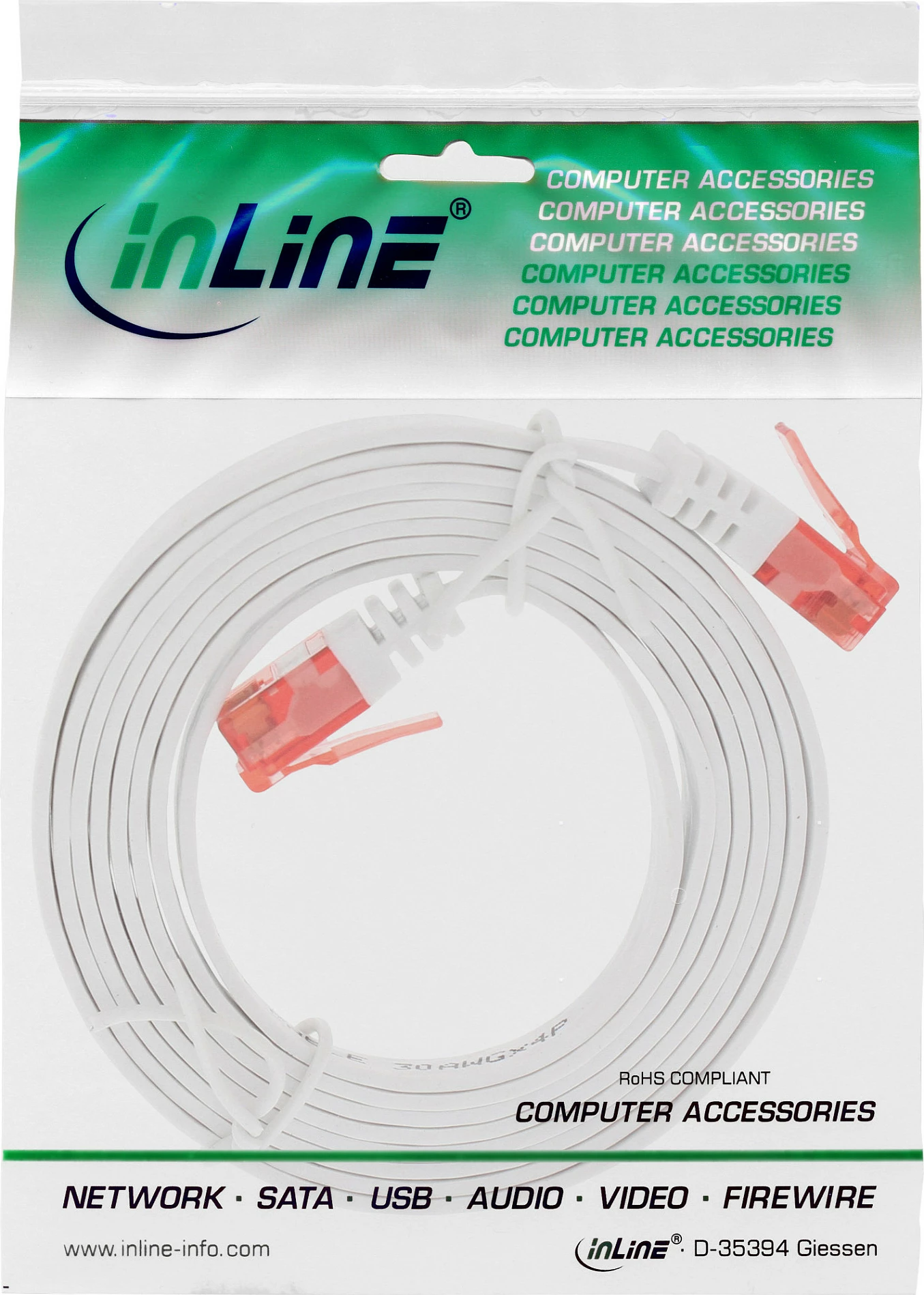 Kabllo rrjeti InLine Flat Ultraslim Cat6 2m, U/UTP, RJ45, e bardhë