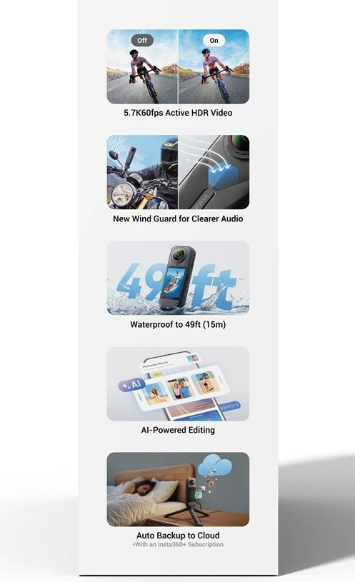 Kamerë sportive Insta360 X5 Standard Bundle, 8K, 360°, 2400mAh, e zezë