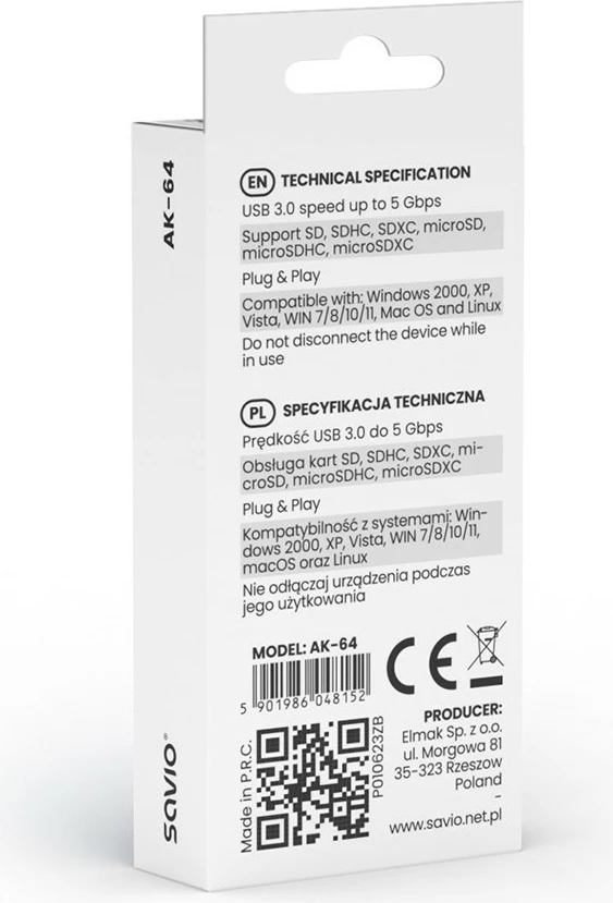 Lexues kartelash SD Savio AK-64, USB 3.0, 5 Gbps, i zi