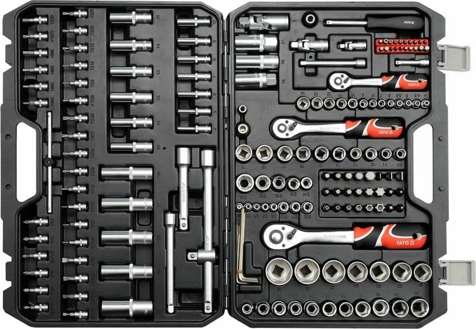 Komplet veglash Yato YT-38931 173 copë 1/4\", 3/8\", 1/2\" me valixhe, e zezë
