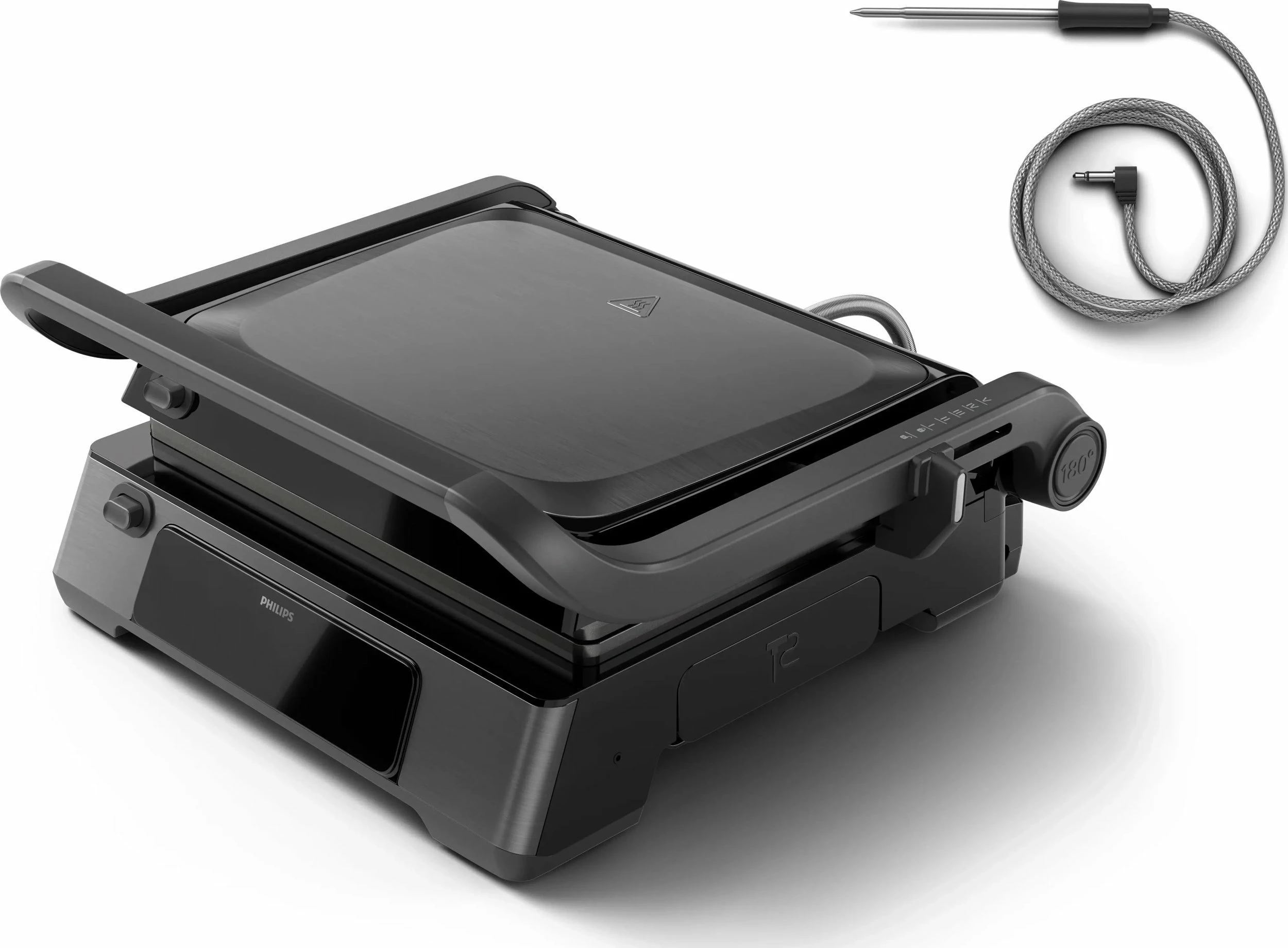 Grill elektrik Philips HD6307/70 2200W kontakt, kontroll temperature, timer, termometër, i zi
