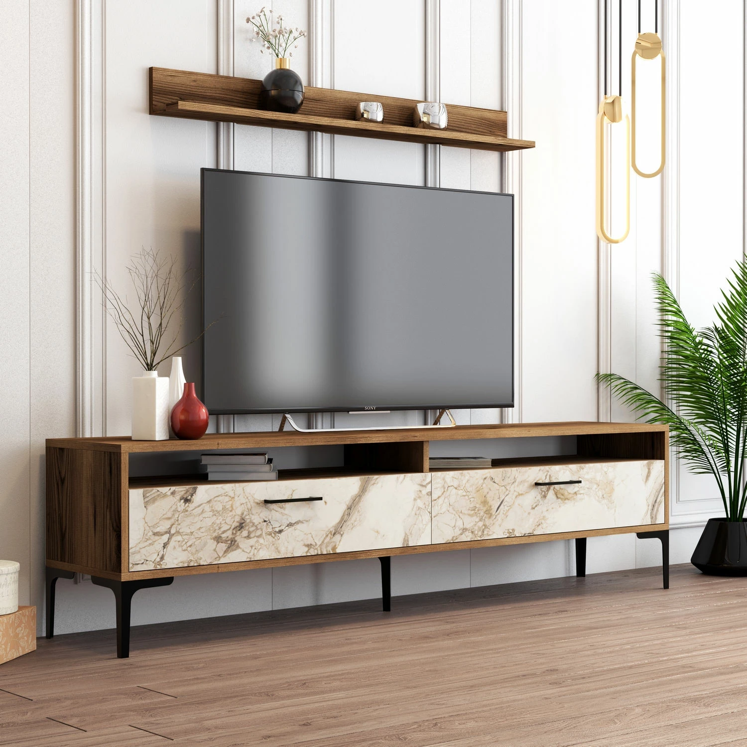 Kënd TV Hanah Home, Istanbul, ngjyrë arre dhe mermer i bardhë
