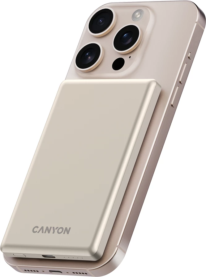 Power bank CANYON OnPower 505 5000 mAh PD 20W MagSafe magnetik ultra i hollë, beige