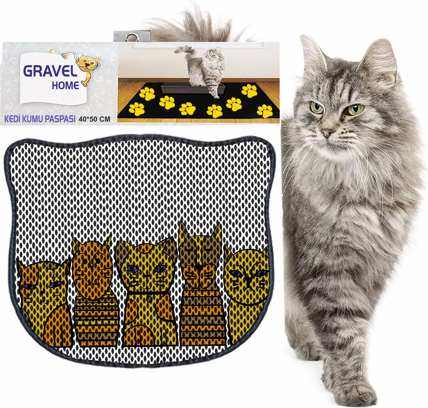 Tapet për rërë maceje, shumëngjyrësh, Paws & Whiskers, Kdkafa0229, 40x50cm