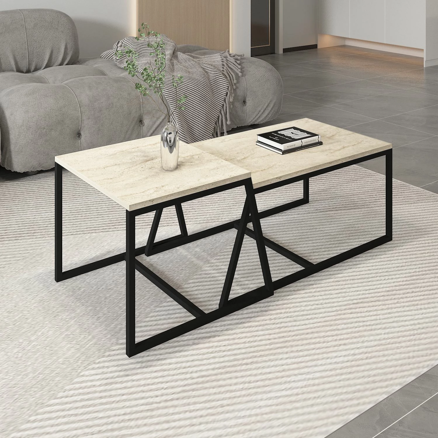 Tavolinë kafeje Skye Decor, minimaliste, ngjyrë travertin