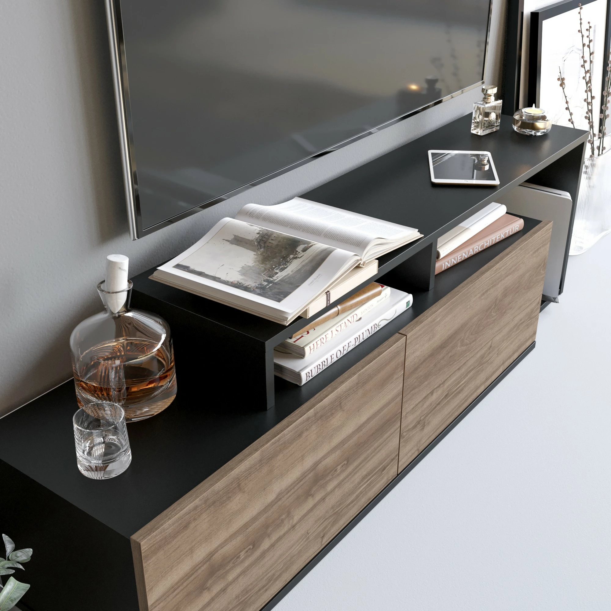 Komodë TV Hanah Home Nexera, e zezë dhe arre